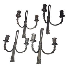 Set of 4 FOUR 19thc. French Neoclassical style Bronze Ribbon Swag Wall Sconces