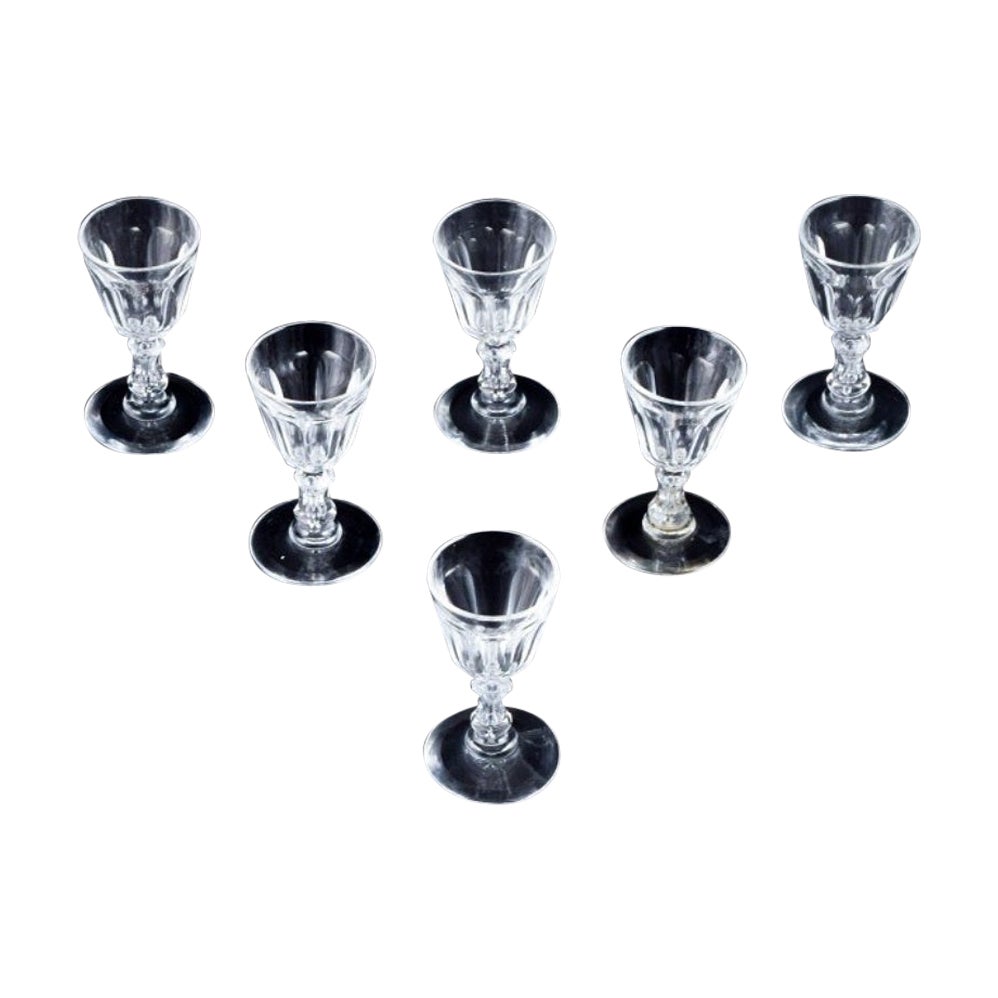 Holmegaard, Denmark, six faceted-cut "Paul" schnapps glasses. 1930s/40s