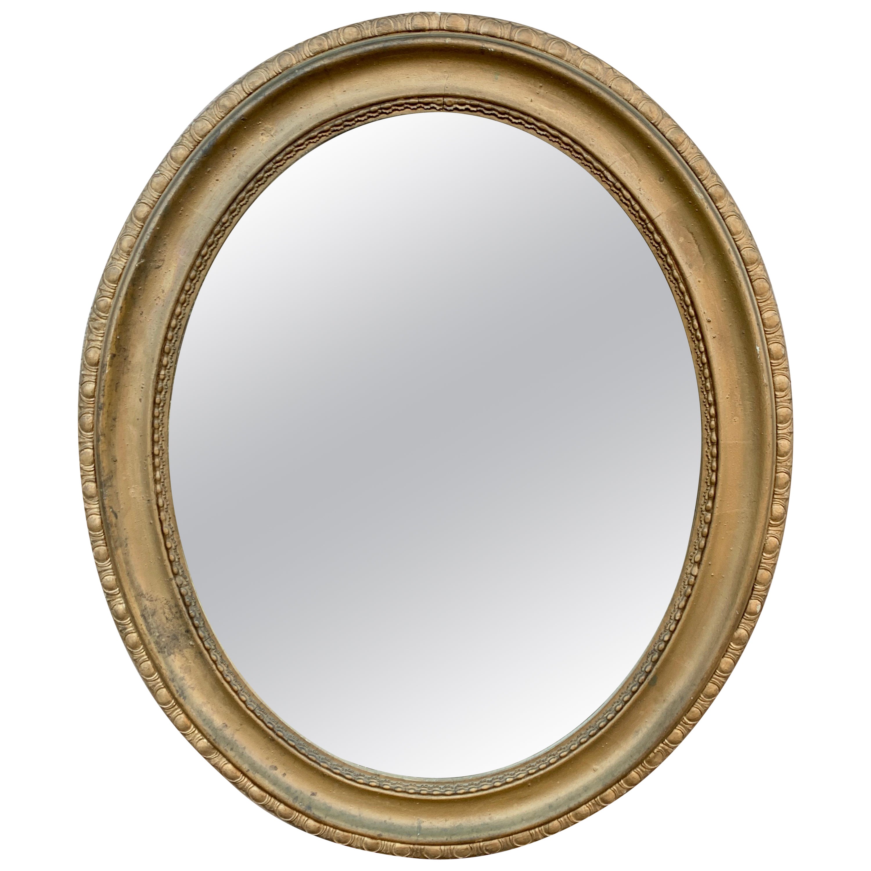 Antique Italian Giltwood Oval Mirror, Early 20th Century For Sale