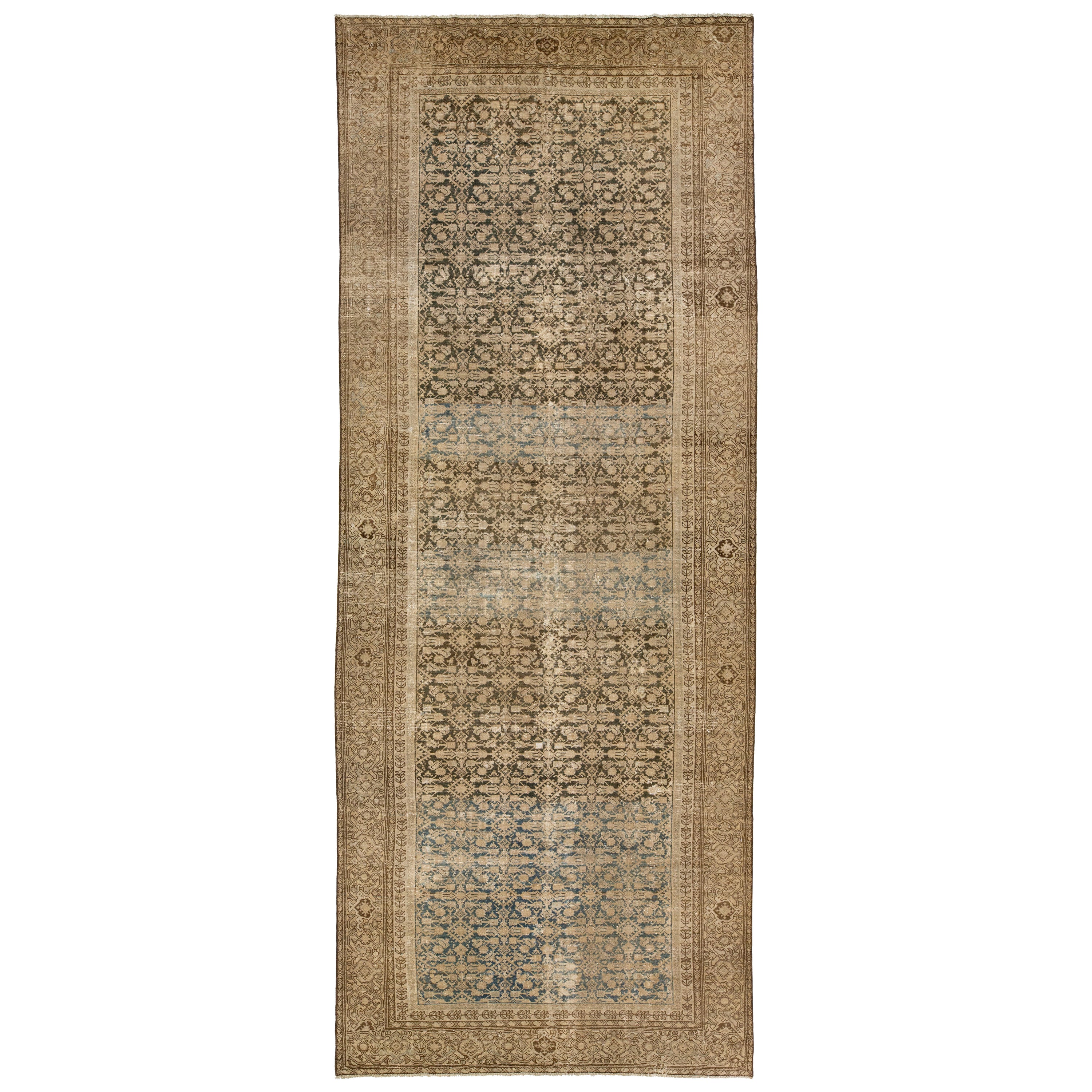 Allover Persian Malayer Wool Rug From the 1900s In Brown For Sale