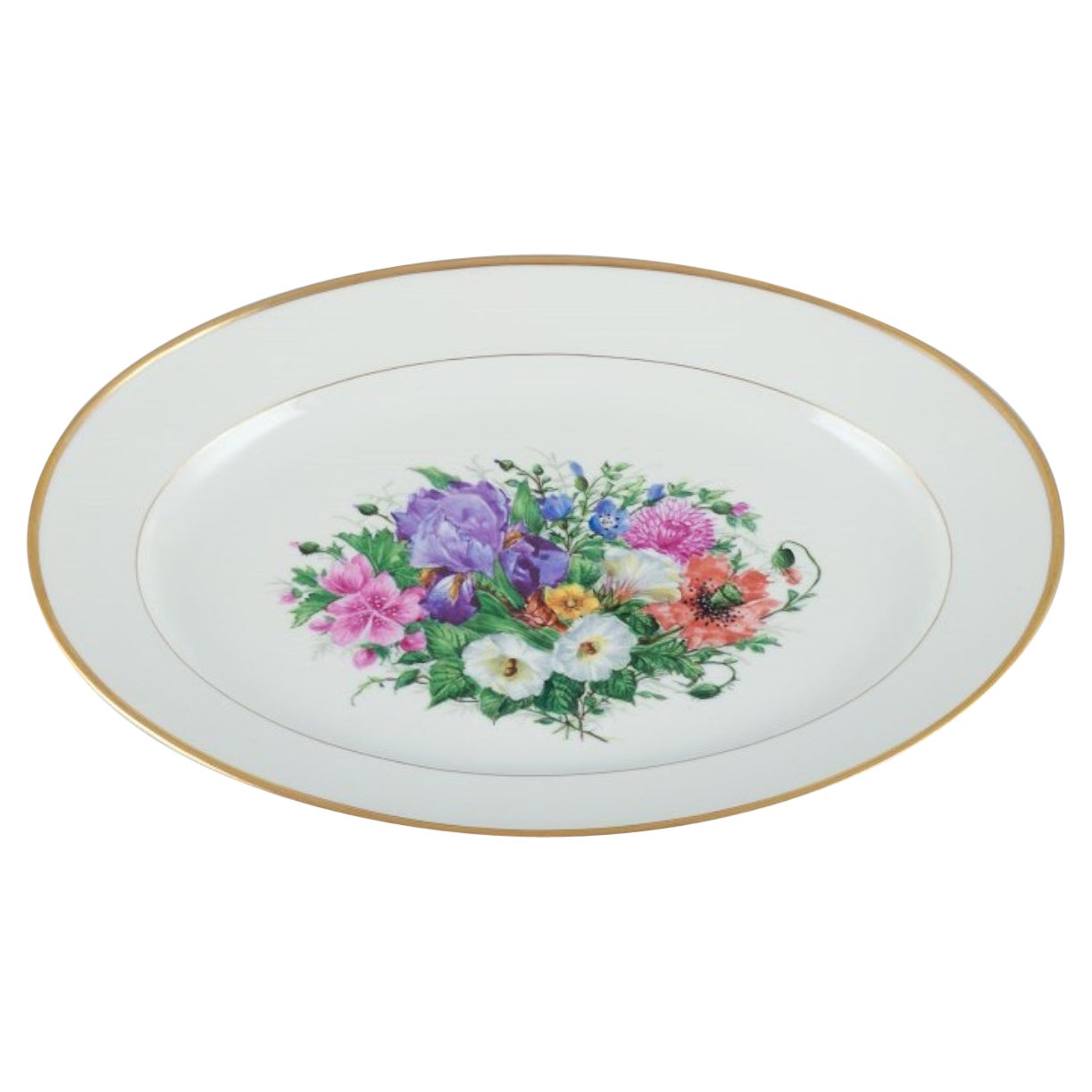 Bing & Grøndahl, large oval serving platter hand-painted with flowers For Sale