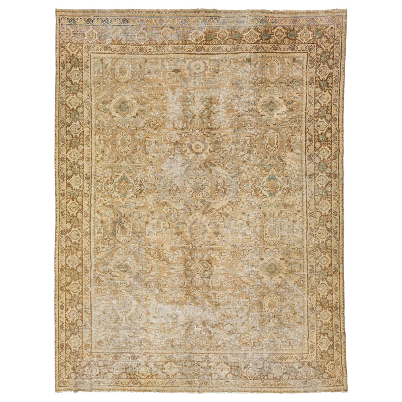 Persian Floral Mahal Wool Rug Vintage Handmade With Beige Field For ...
