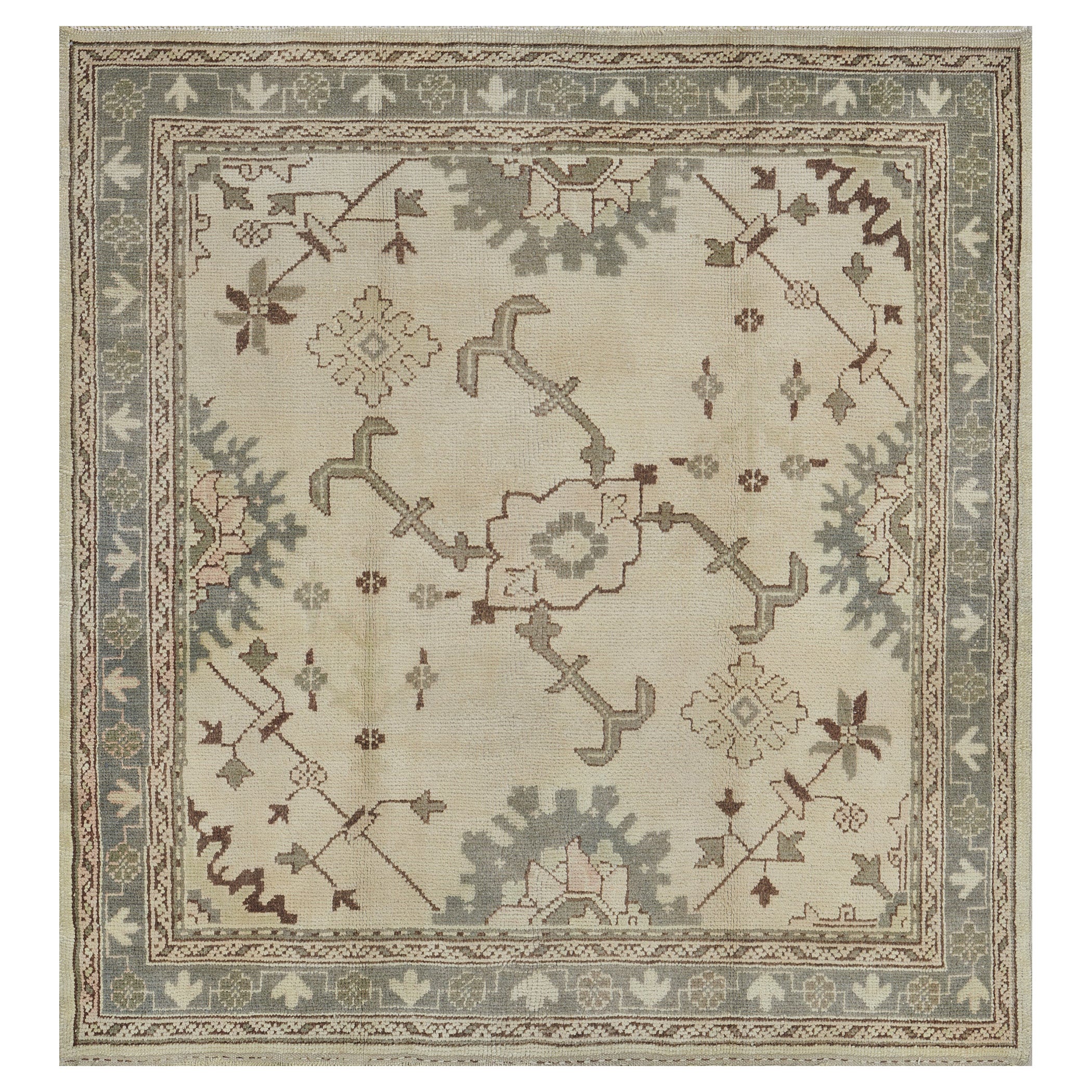 Handwoven Antique Circa-1900 Wool Oushak Rug For Sale