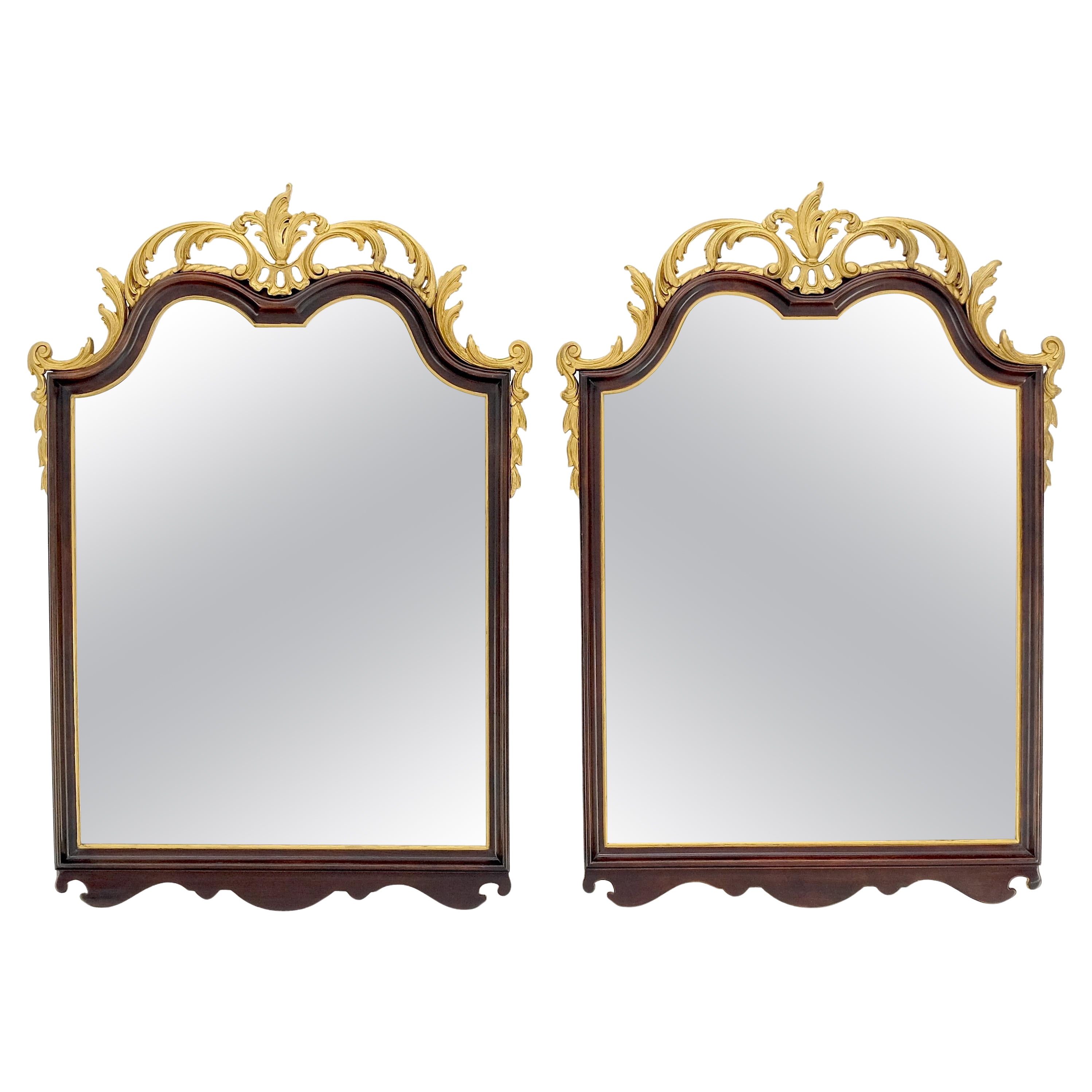 Pair of Neoclassical Chippendale Carved Gold Gilt Mahogany Wall Mirrors MINT! For Sale