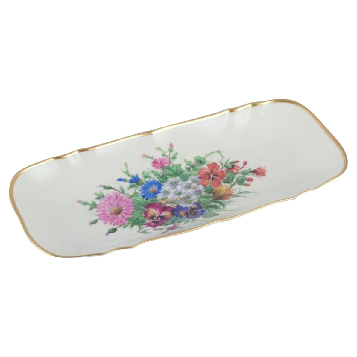 Bing & Grondahl, large rectangular platter hand-painted with flowers For Sale