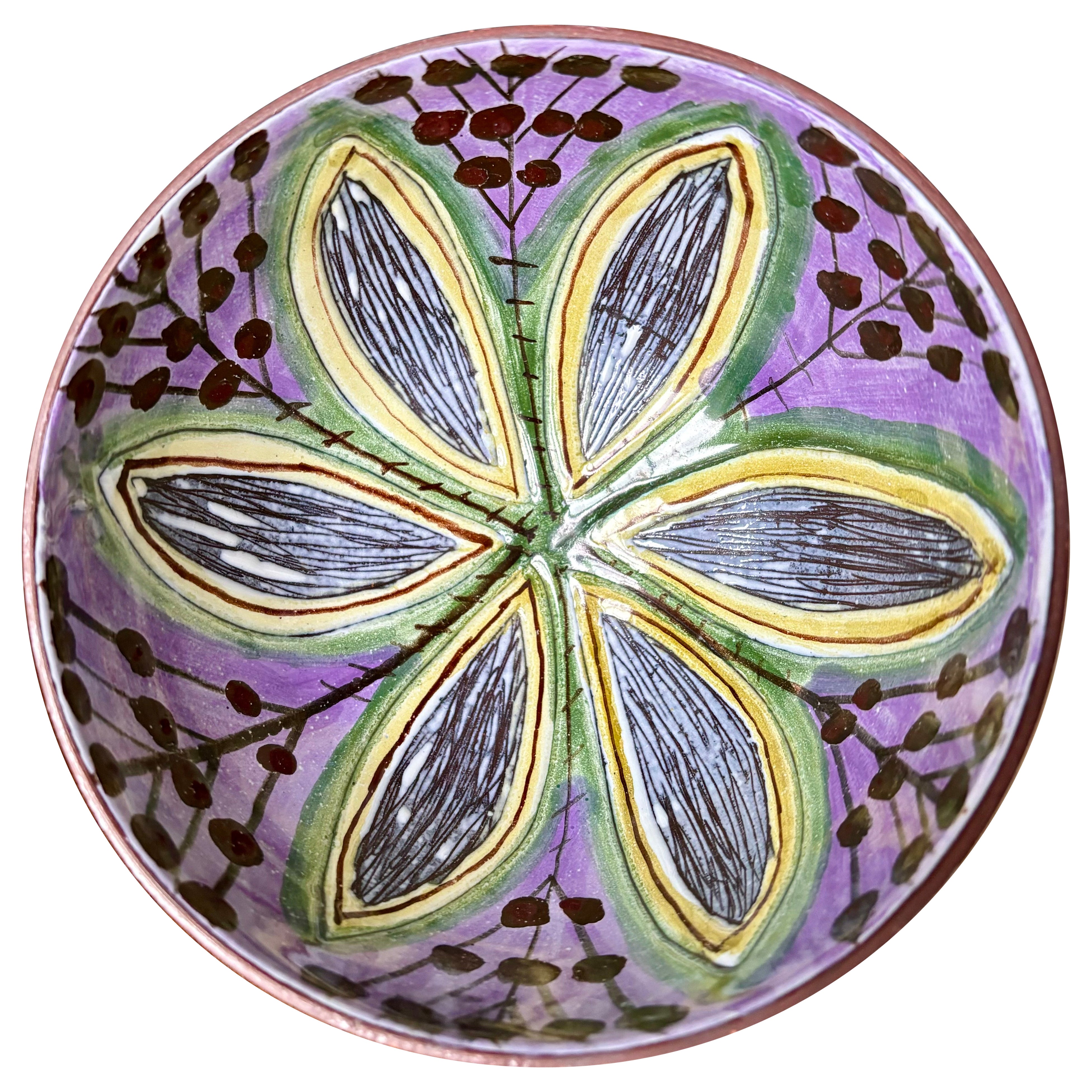 Swedish Laholm Delicate Multicolored Floral Decor Bowl, 1960s
