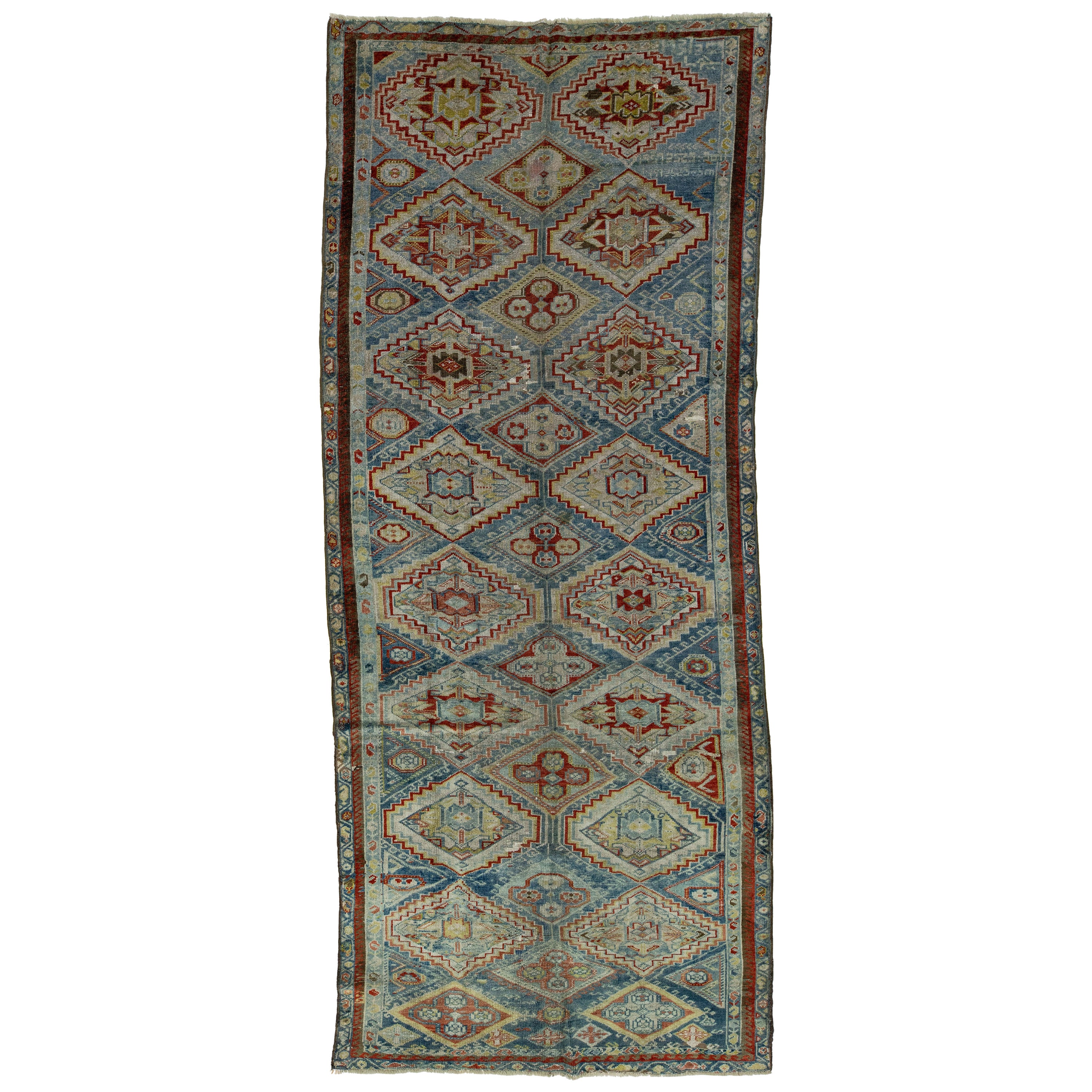 Antique Persian Afshar Handmade Blue Wool Rug with Allover Geometric Design For Sale