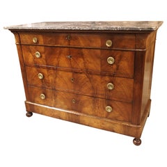 Antique 19th Century French Louis Philippe Walnut Wood Commode with Marble Top