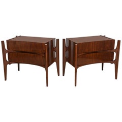 Pair of American Modern Walnut Bedside Cabinets, William Hinn