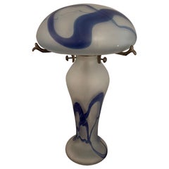 Retro French Art Nouveau Period Glass Lamp in Blue and White