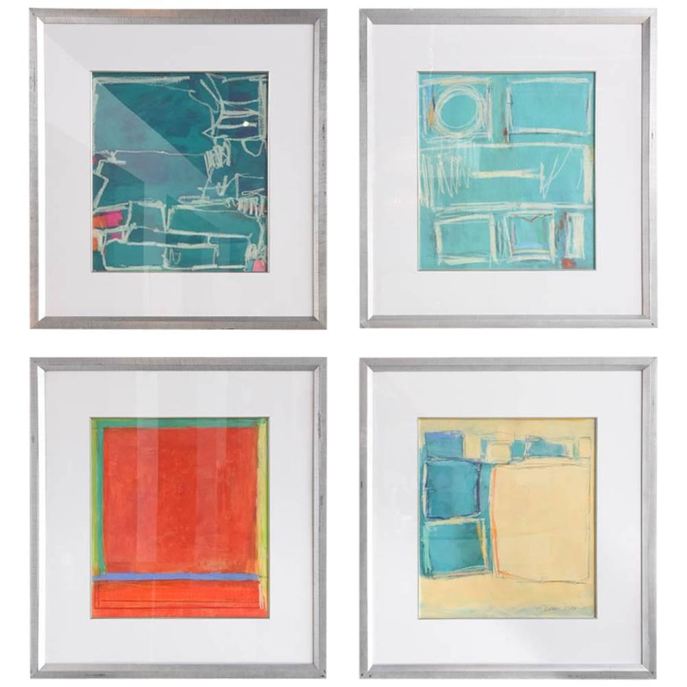 Group of four Abstract Oil, Acrylic and Crayon on Paper, Doreen Noar