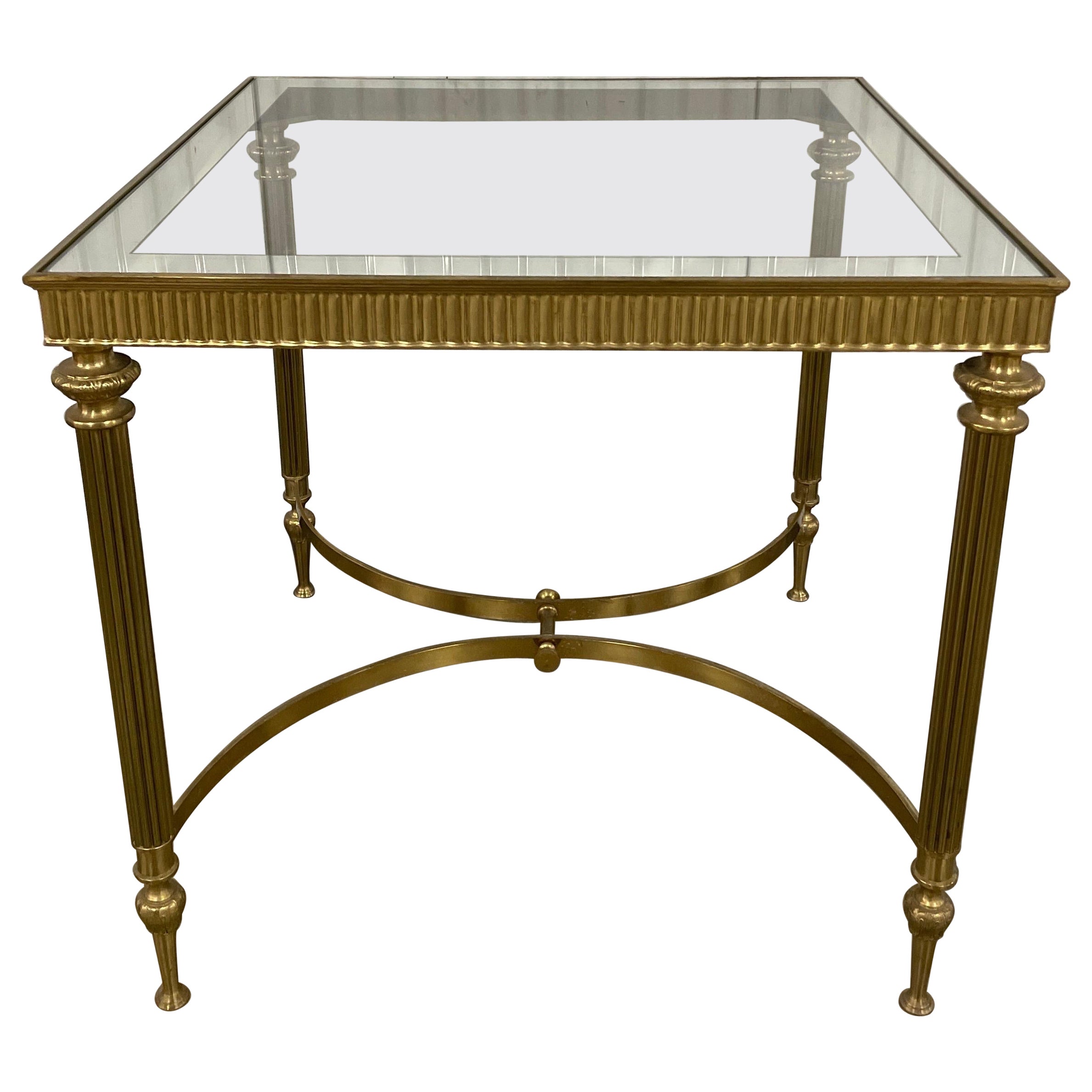 Maison Jansen Neoclassical Style Brass & Glass Top Side Table For Sale