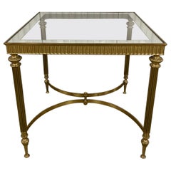 Vintage Maison Jansen Neoclassical Style Brass & Glass Top Side Table