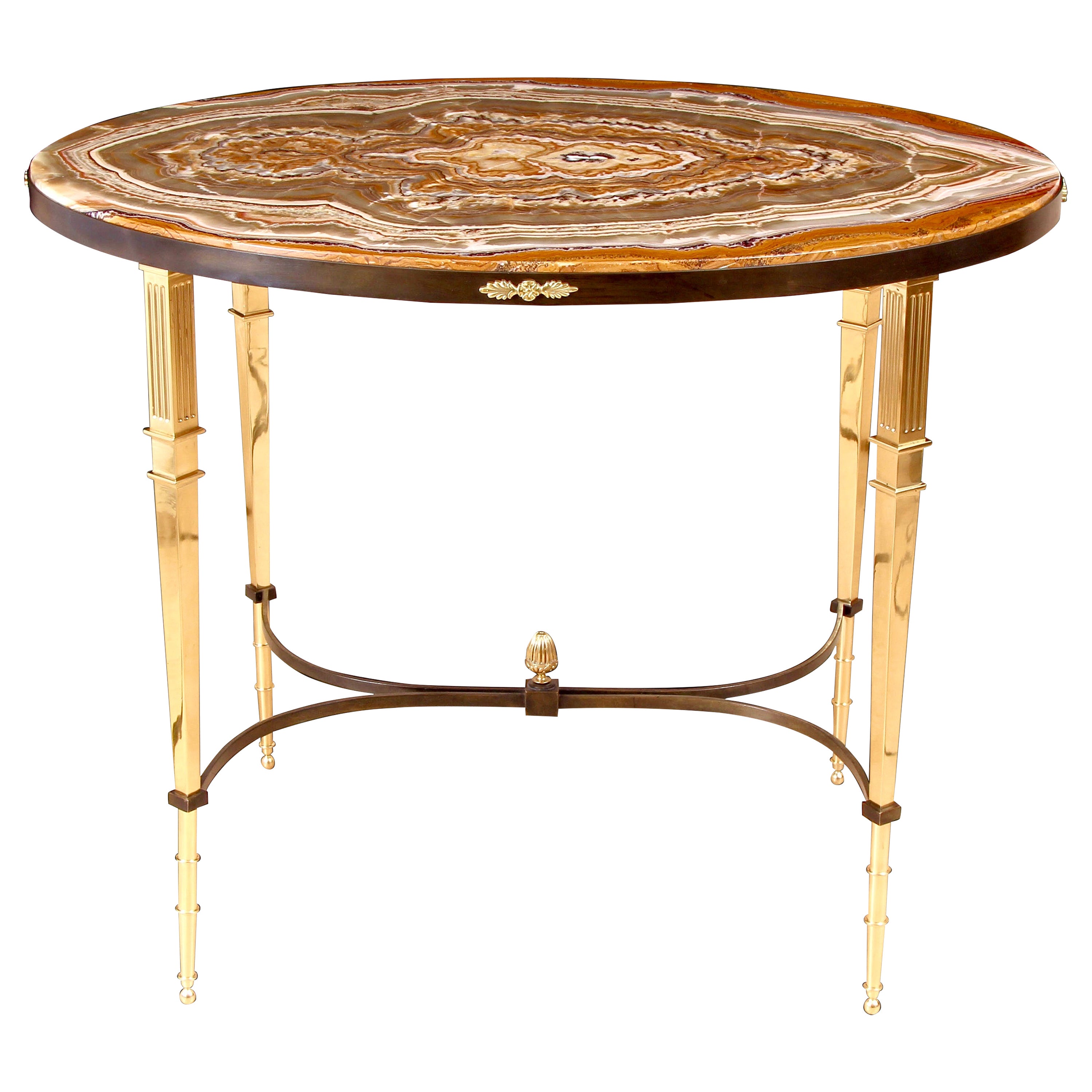 Art Deco Gilt & Patinated Bronze Alabastro Fiorito Onyx Marble Table For Sale