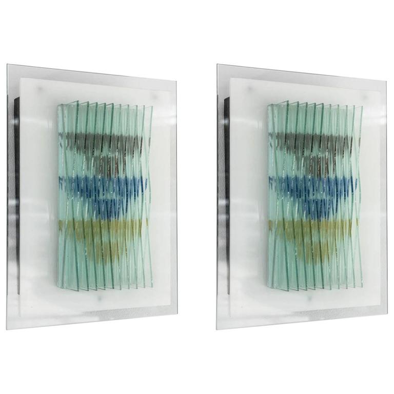Pair of Italian Modern Glass and Painted Glass Wall Lights, Max Ingrand