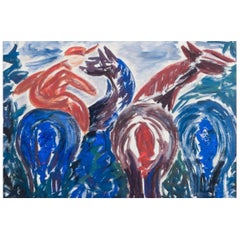 Vintage Gunney Wahlquist, listed Swedish artist. Oil on canvas. Jockey and horses.