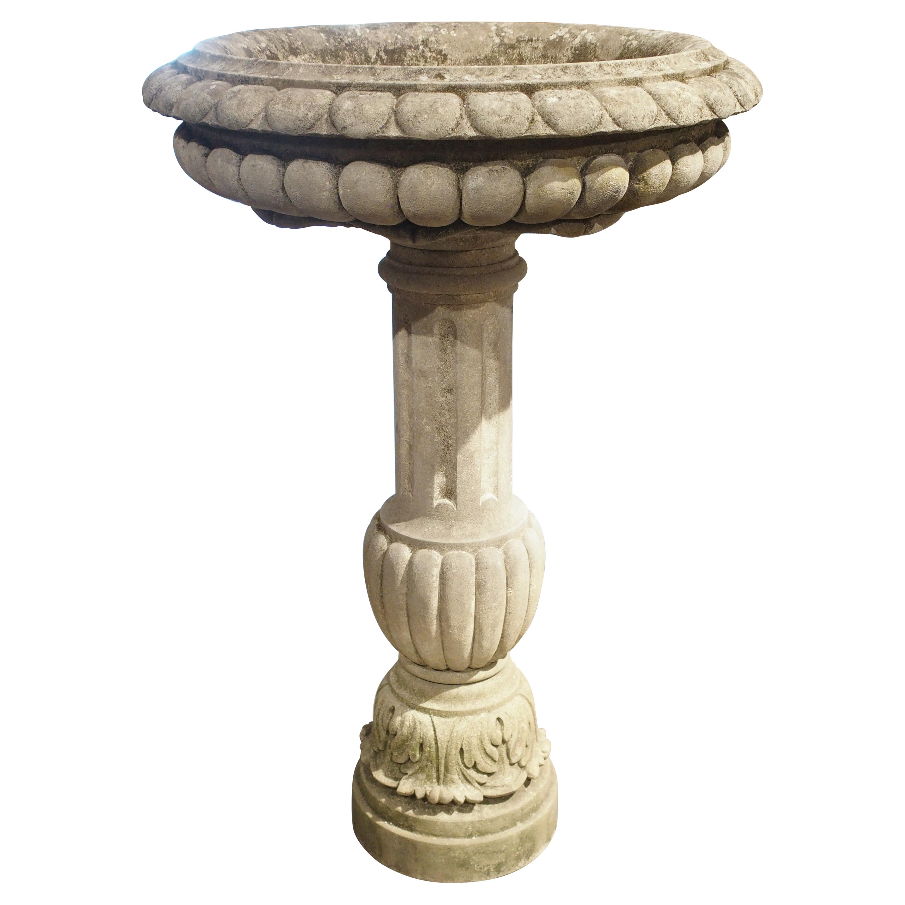 Well Carved Italian Limestone Planter or Fountain Element, H-45 Inches For Sale