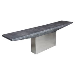 A Willy Rizzo Faux Slate and Polished Chrome Console Table