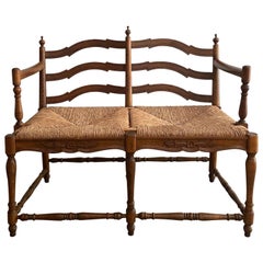 Retro Rustic Scalloped Wood Settee Bench 