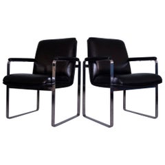 1960's Mid-Century Modern Flat Bar Chrom & Schwarz Leder Sessel - ein Paar