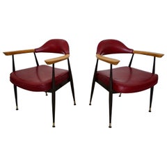 Vintage 1970's Mid-Century Modern Metal & Wood Armchairs - a Pair