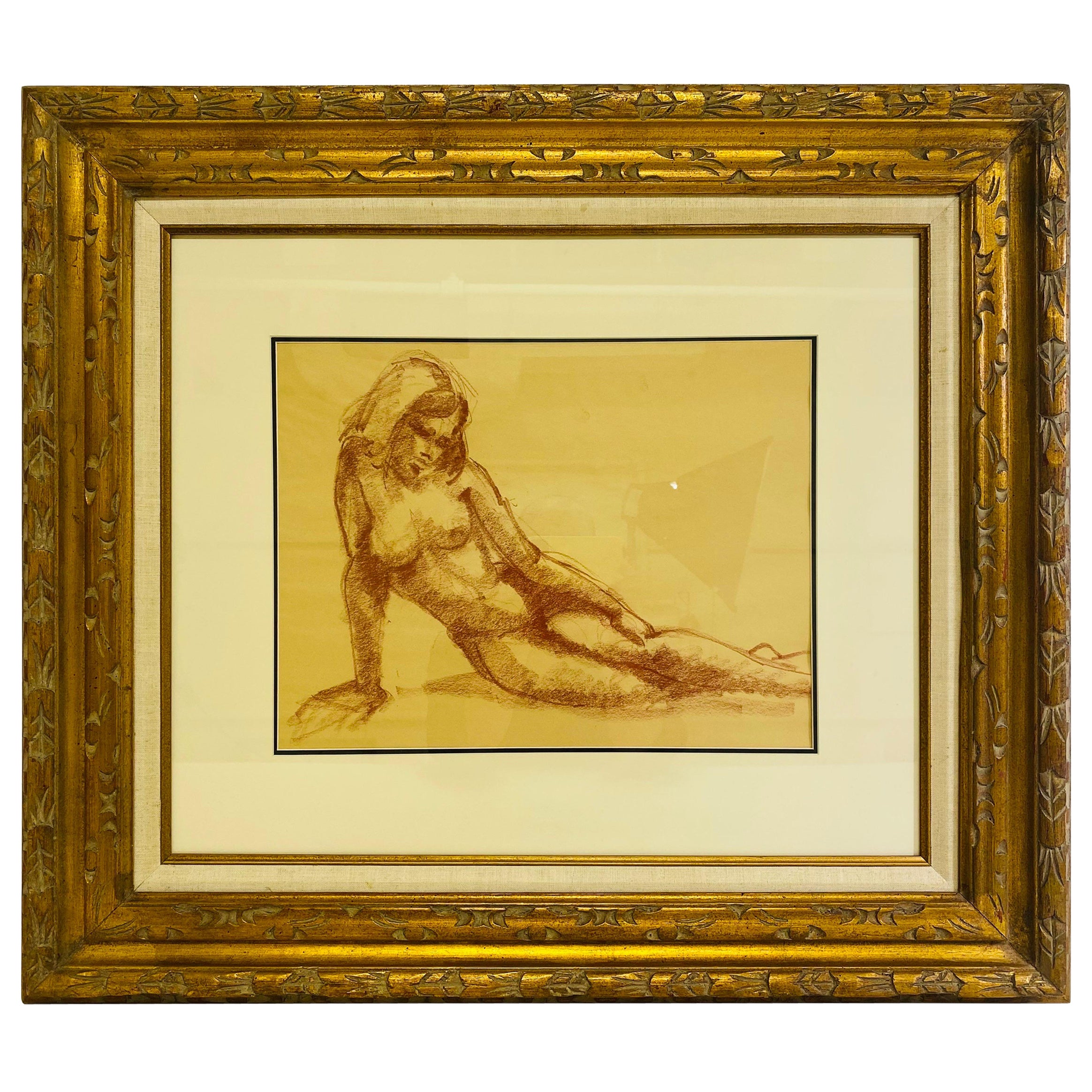 Mid century vintage charcoal on paper female nude study.