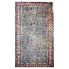 Vintage Oversize Turkish Rug in Allover Geometric Pattern in Teal, Blue, Green