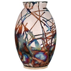 Raaquu Raku Fired Large Oval XL Vase S/N0000658 Centerpiece New Art Series