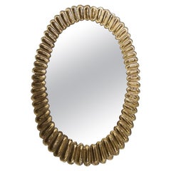 Midcentury Murano Oval Gold Art Glass and Brass Italian Wall Mirror, 2000