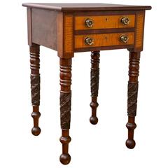 New England Federal Mahogany and Curly Maple Two-Drawer Work Table