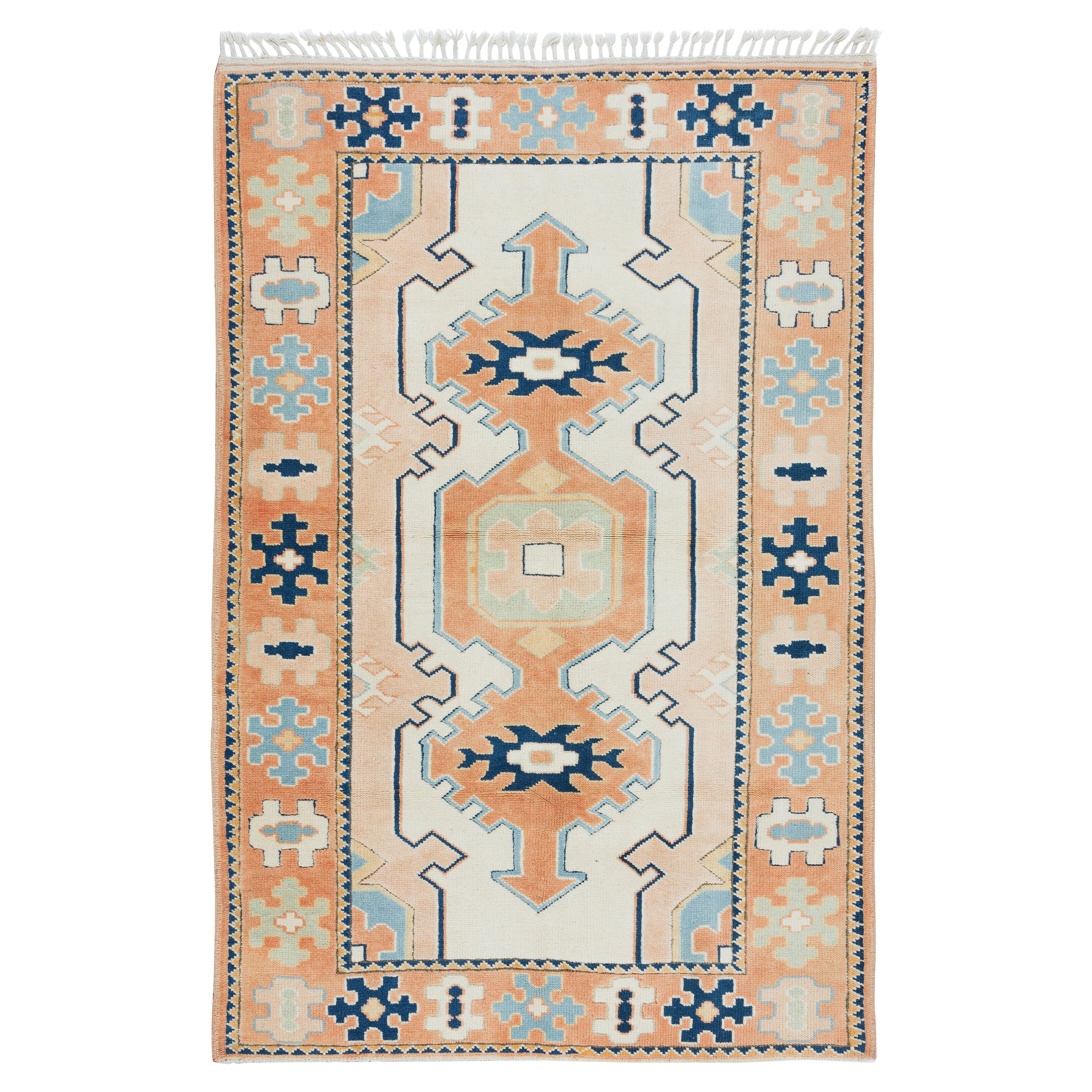4.3x6.5 Ft Contemporary Handmade Turkish Rug with Geometric Design, 100% Wool (tapis turc contemporain fait à la main avec un design géométrique)