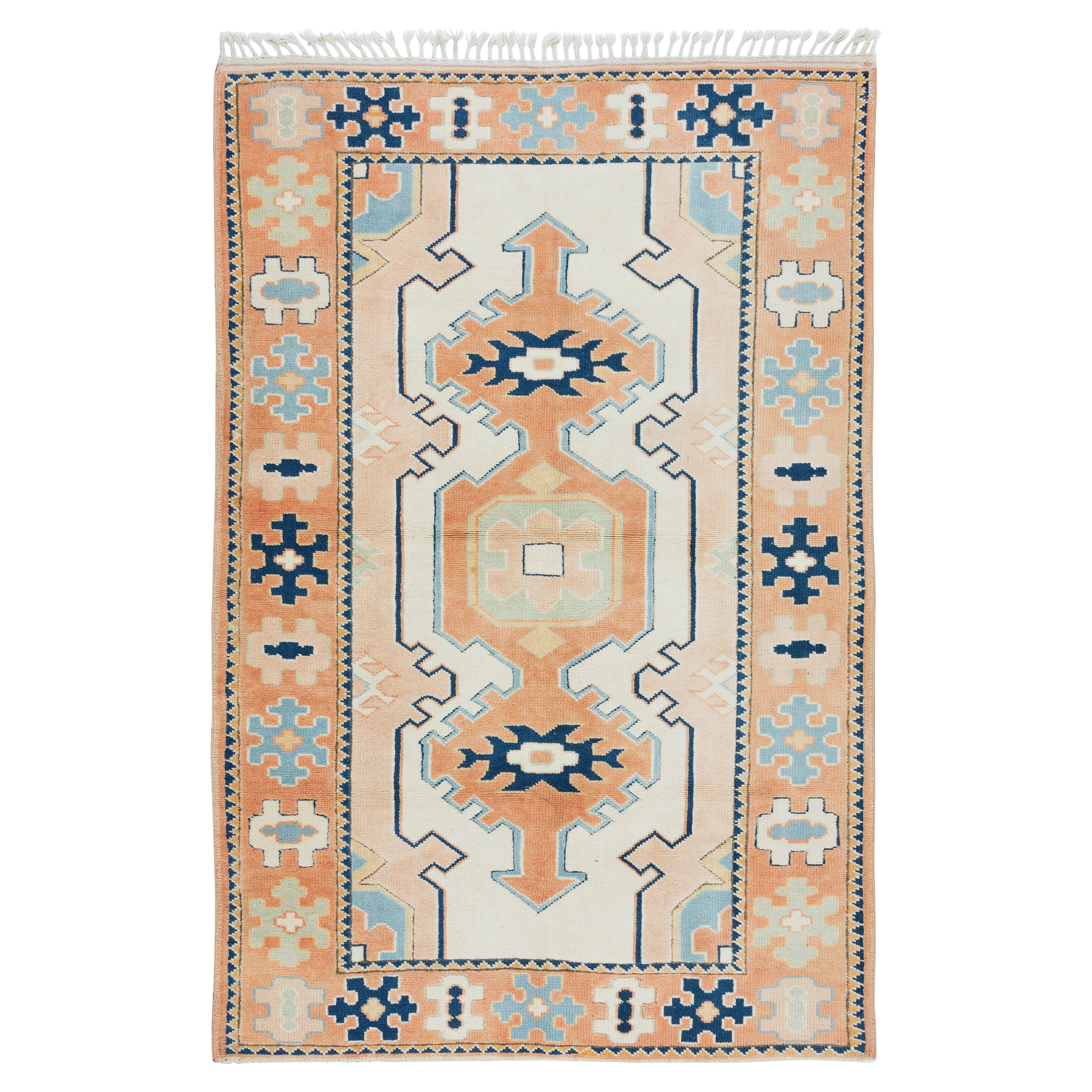 4.3x6.5 Ft One-of-a-Kind Mid-Century Handmade Turkish Rug with Geometric Design