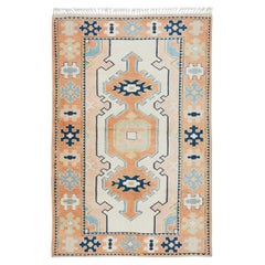 4.3x6.5 Ft One-of-a-Kind Mid-Century handgefertigte türkische Teppich mit geometrischen Design