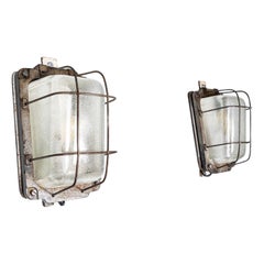Vintage 1950's Industrial Steel Bulkhead Lamps - Pair
