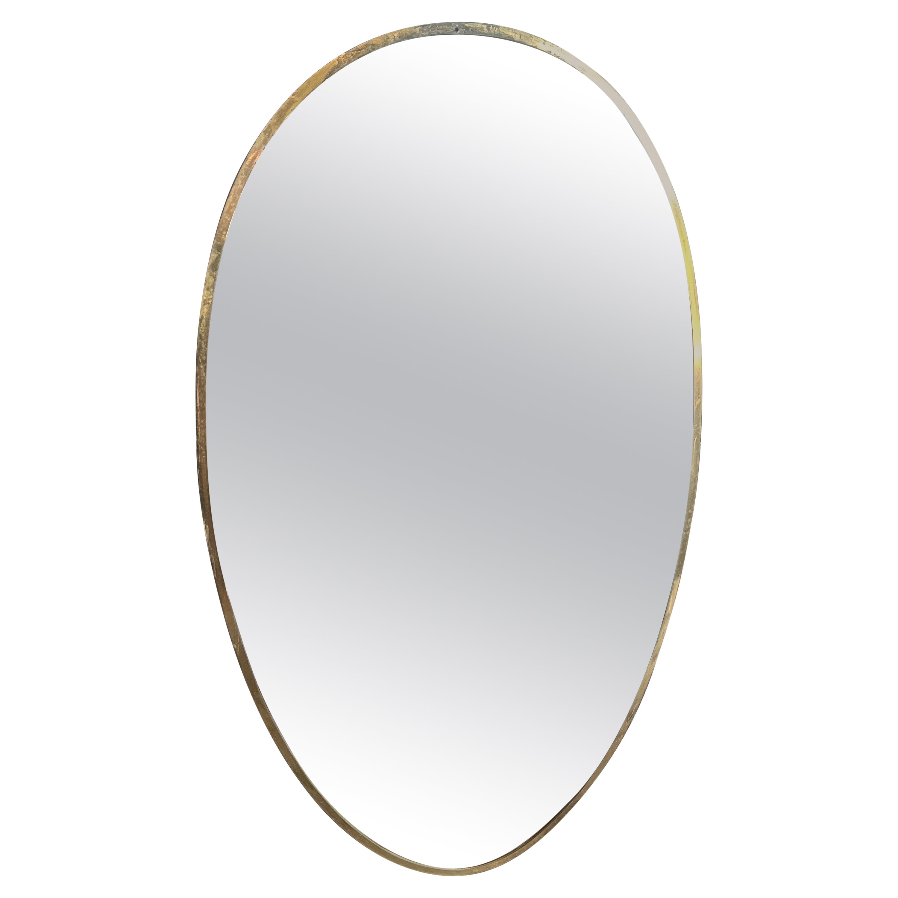 1950s Gio Ponti Style Mid-Century Modern Brass Italian Big Oval Wall Mirror