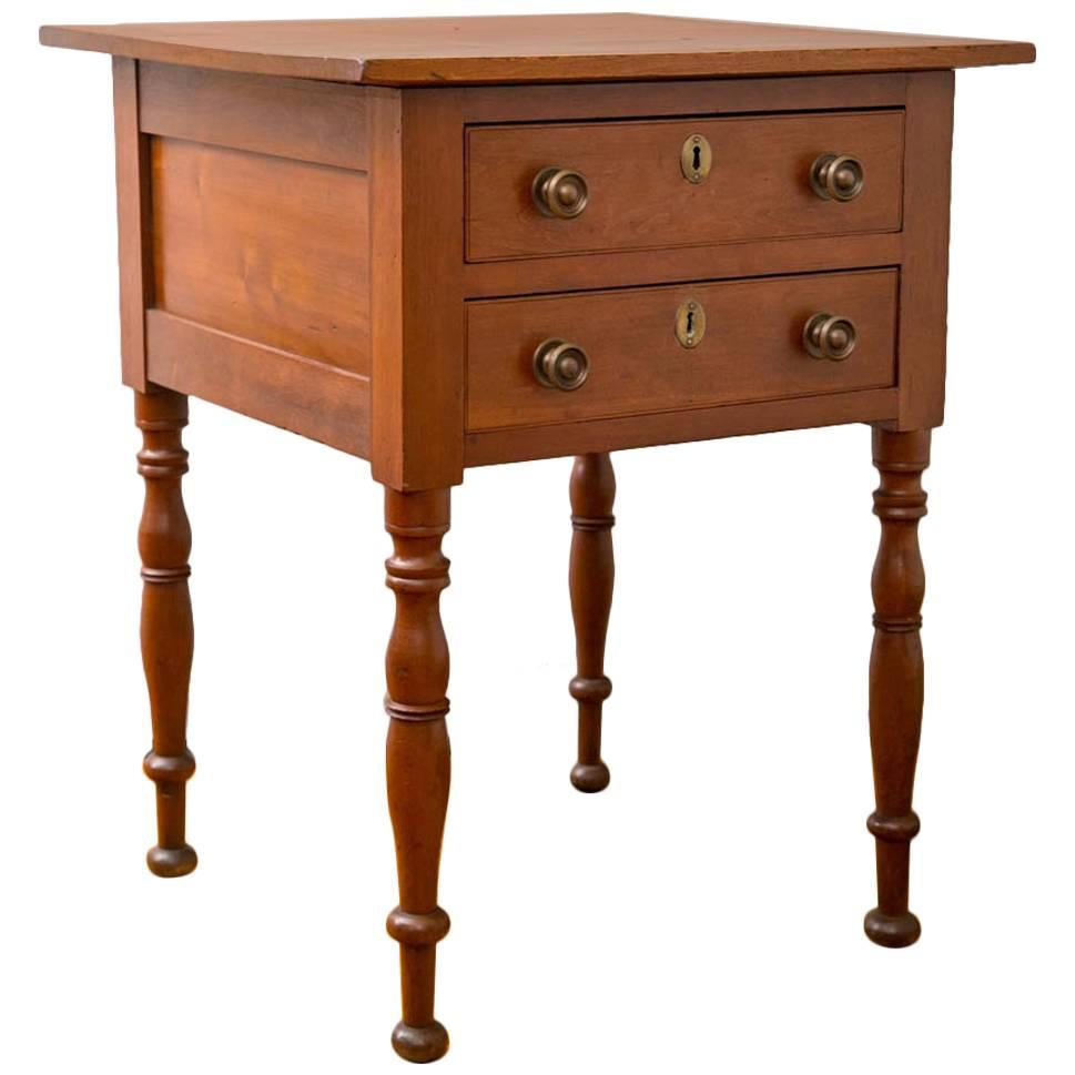 Early 19th Century Sheraton Two-Drawer Cherry Work Table For Sale