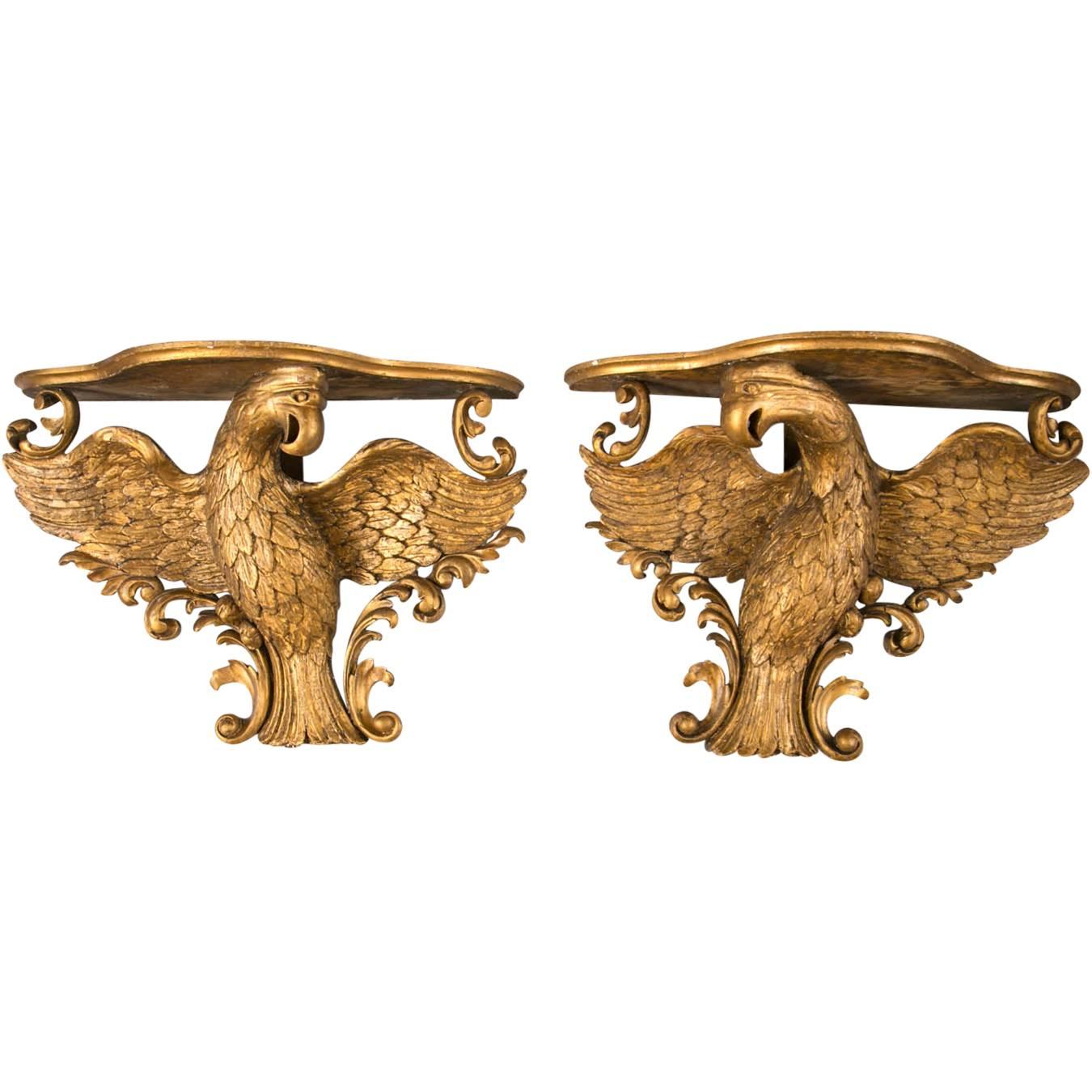 Pair of 19th Century Gilt-Gesso Eagle-Form Wall Brackets For Sale