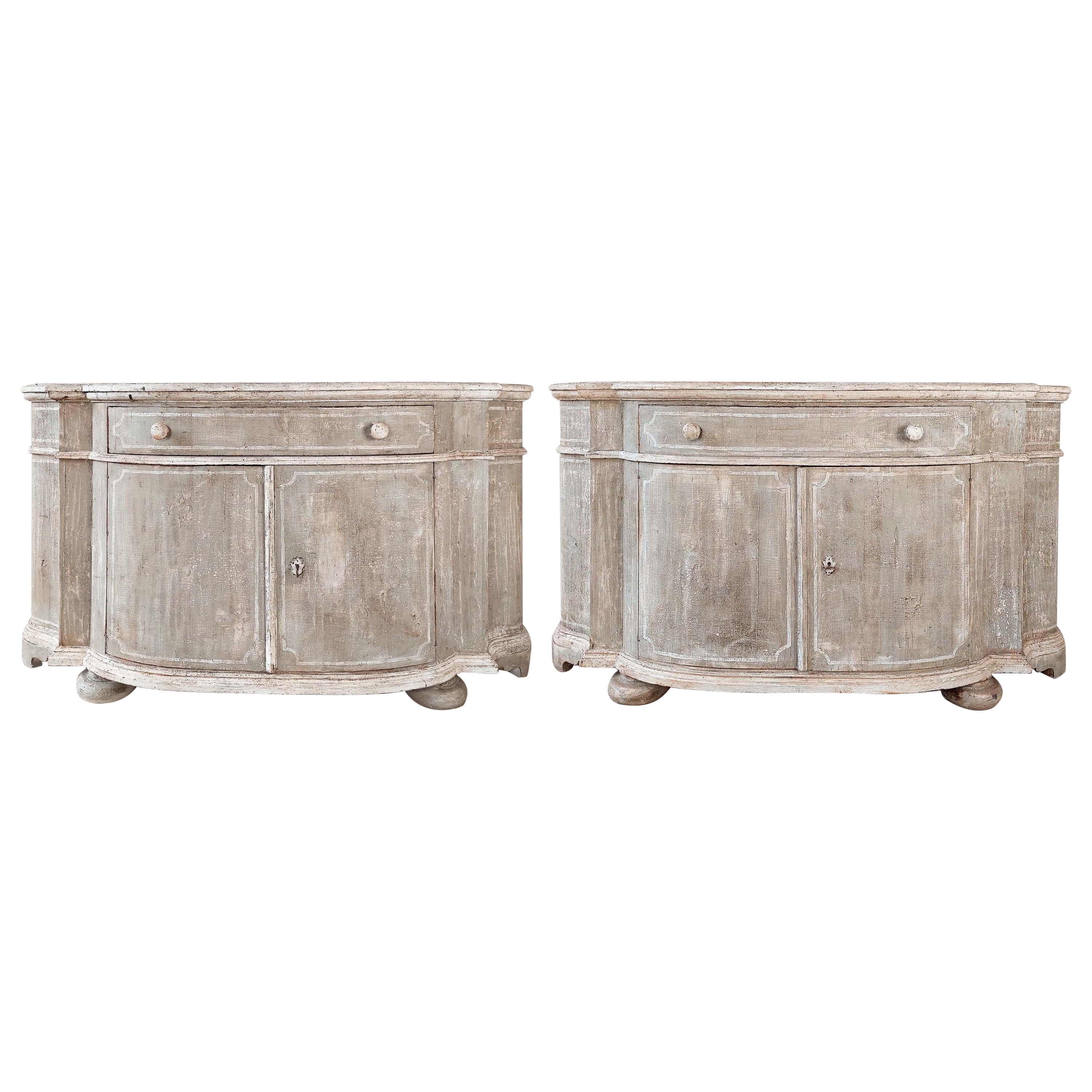 Pair of Antique Wooden French Cabinets in Gray Patina For Sale