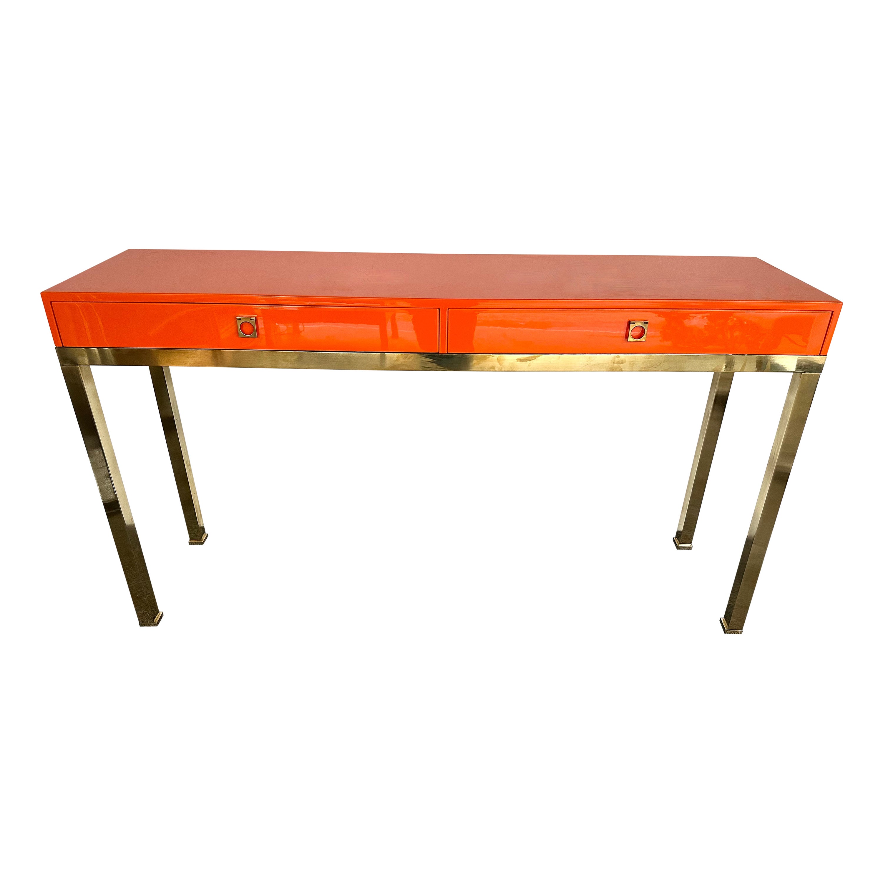 Lacquered Console Table and Brass by Guy Lefevre, France, 1970s