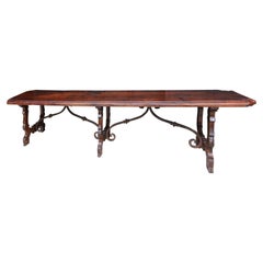 Antique Large Spanish Baroque Style Trestle Dining Table