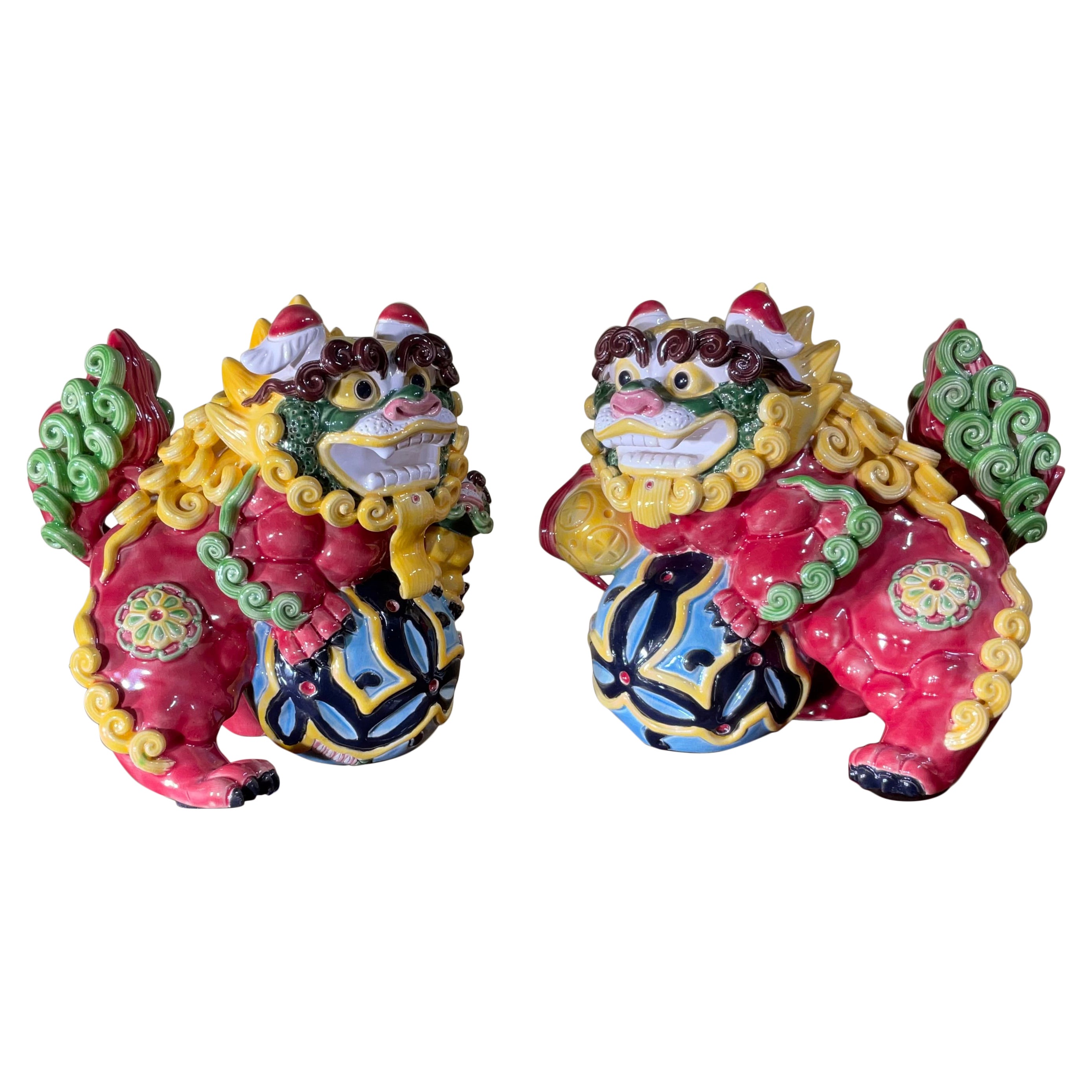 Pair of  Chinese Porcelain Foo Dogs For Sale