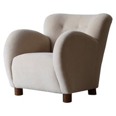 Round Arm Lounge Chair, Newly Upholstered in Pure Alpaca