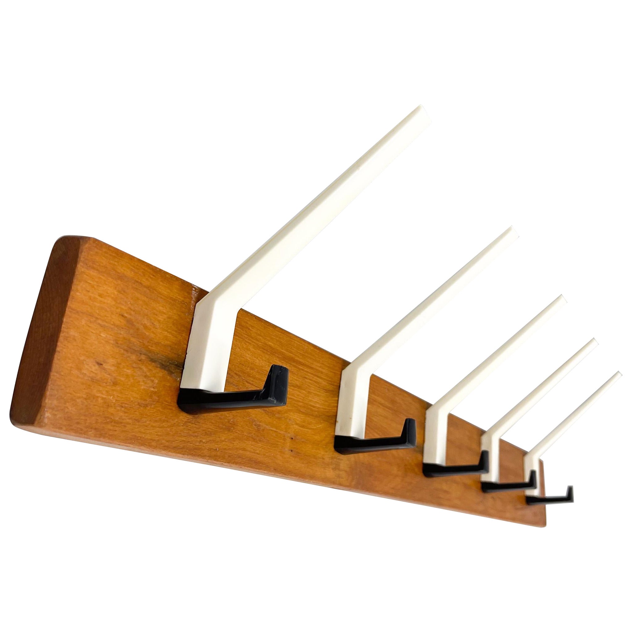 Mid Century Wood & Plastic Wall Coat Rack, 1970s For Sale