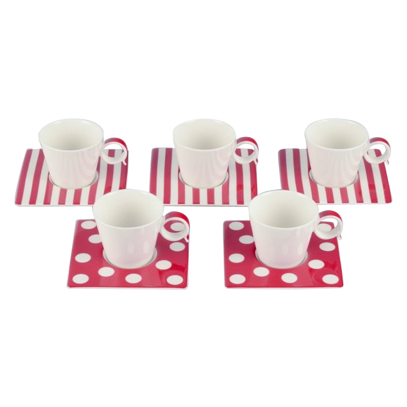 Royal Fine China, set of five pairs of "Freshness Red" coffee cups.  For Sale