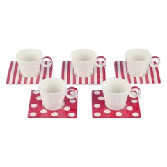 Used Royal Fine China, set of five pairs of "Freshness Red" coffee cups. 