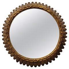 French round gilded wood Mirror, 40s  olive leaves