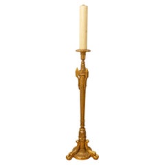Antique Large Pic Candle Or Verge Candlestick - Golden Wood With Leaf - Period: XIXth 