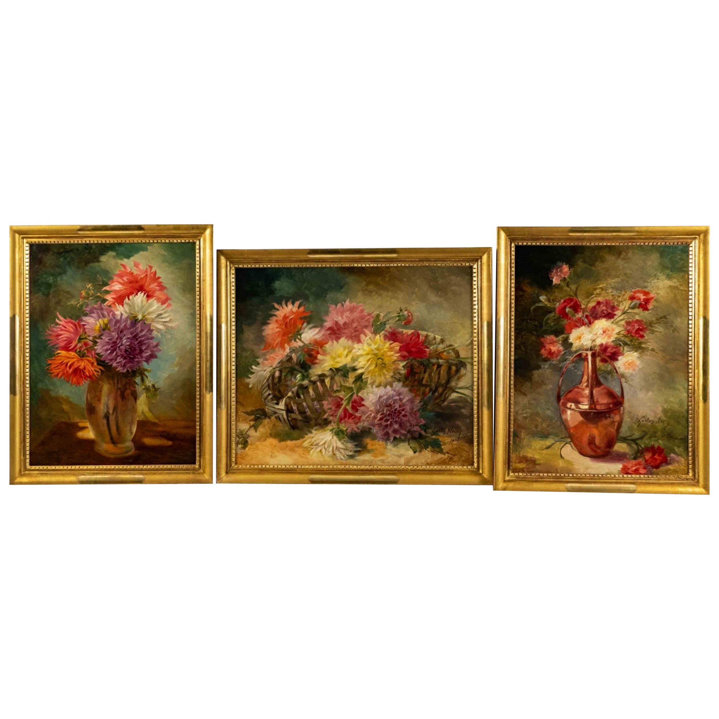 Triptych Oils On Canvas - Still Life - Gaston Noury - Circa: 1935 - Period: Art  For Sale