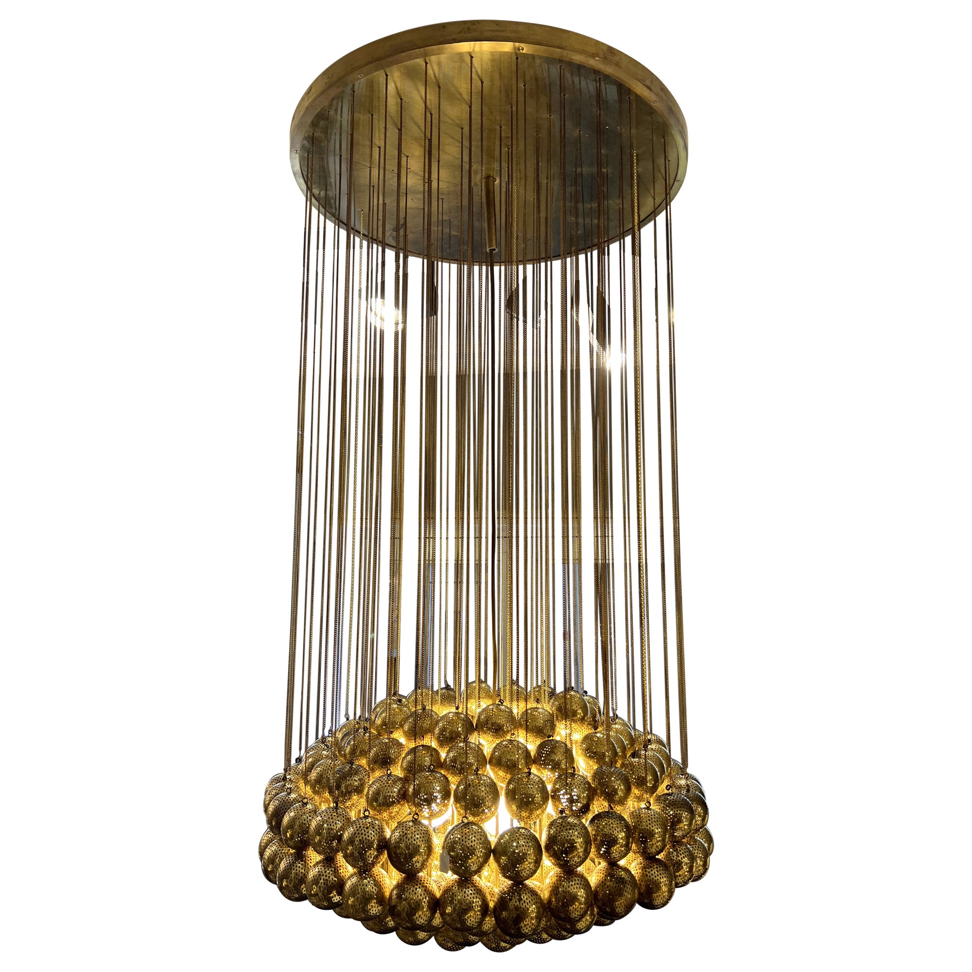 Large chandelier/suspension in gilded brass by Zero Quattro, Italy circa 1960