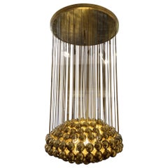 Large chandelier/suspension in gilded brass by Zero Quattro, Italy circa 1960